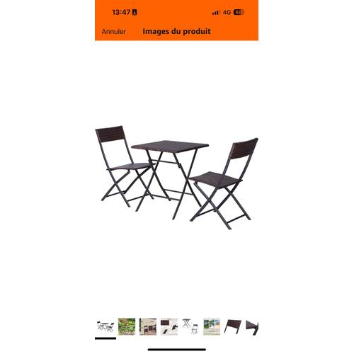 Outsunny Ensemble Meubles De Jardin Design Table Carré Et Chaises Pliables Résine Tressée Imitation Rotin Marron