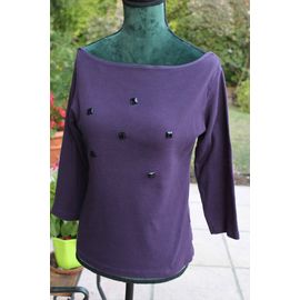 Tshirt /Pull Violet Zara Rehaussè De Petites Décos Noires Devant.Manches 3/4.Taille Étiquetèe:L.