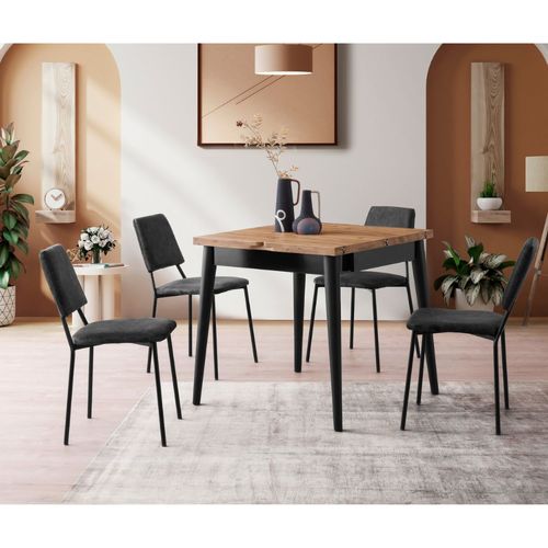 Pallini - Table À Manger Extensible 4 Personnes Style Industriel Bois Et Noir 80 Cm