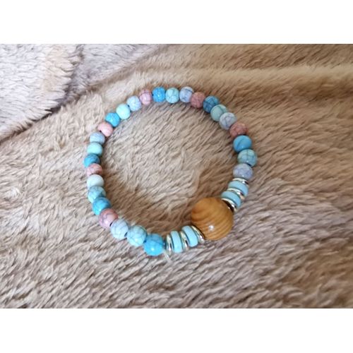 Bracelet En Pierres Naturelles De Jaspe Et Perle De Bois