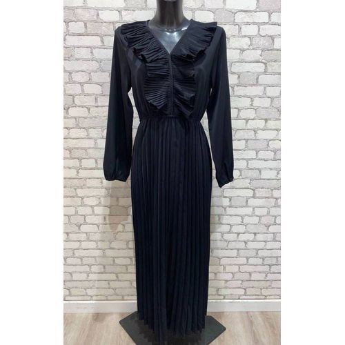 Robe Longue D'été Ou Cérémonie Noir Manche Longue Bas Plissé Et Décolleté Froufrou Taille 36/38