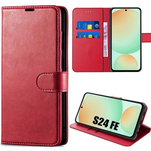 Coque Intégrale Pour Samsung Galaxy S24 Fe (Pas Pour S24) - Protection Rabat Cuir Synthétique Antichoc Rouge - E.F.Connection