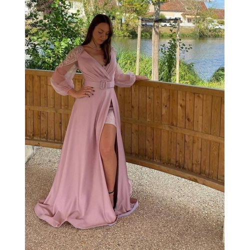 Robe Soirée Courte Dentelle Pailletée Surjupe Satiné Vieux Rose Taille 38