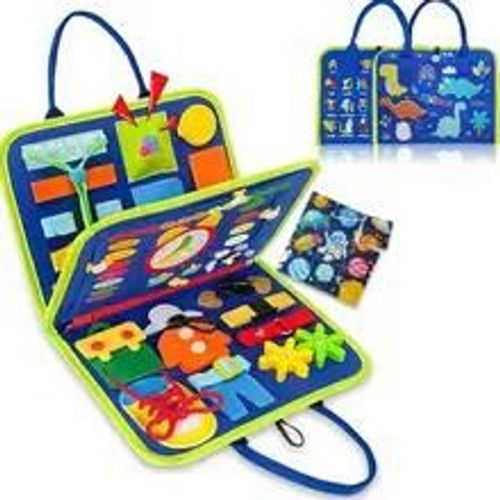 Sac À Dos Busy Board Pour Tout-Petits, Jouets Montessori, Apprentissage, Activités, Jouet De Voyage, Habillage De Dinosaure, Compétences De Vie Mentaires Orielles-Blue-B