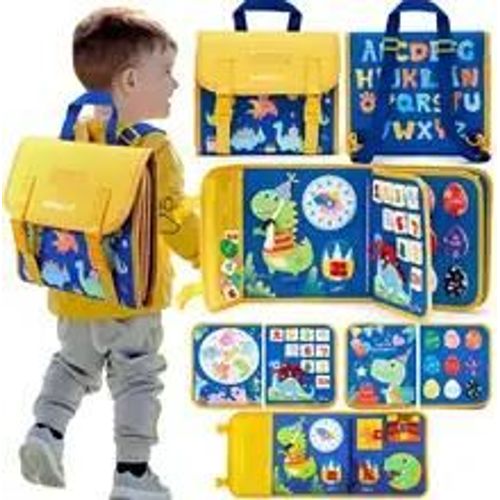 Sac À Dos Busy Board Pour Tout-Petits, Jouets Montessori, Apprentissage, Activités, Jouet De Voyage, Habillage De Dinosaure, Compétences De Vie Mentaires Orielles-Blue