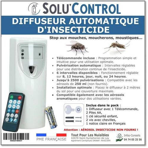 Diffuseur Automatique - Anti-Mouches & Anti-Moustiques - Jusqu'à 2500 Pulvérisations - Batteries Incluses
