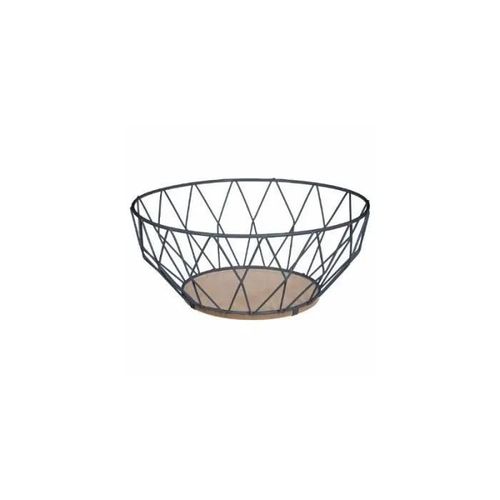 Corbeille - Ac-Déco - Motif Losange - D 28 Cm - Métal Et Bois - Gris