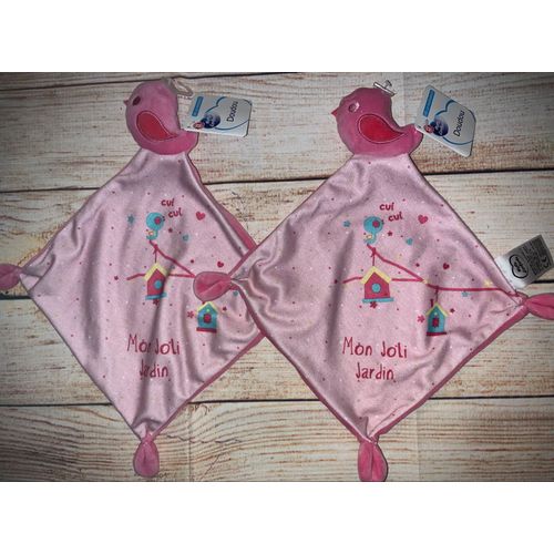Doudou Oiseau Rose Mon Joli Jardin Mots D'enfants Lot De Deux Doudous Jouets Peluches Bébé Naissance Soft Toy Birds Baby Pink My Garden Pretty