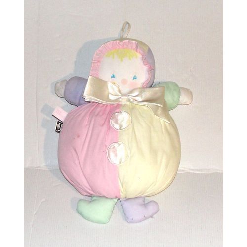 doudou poupee mundia en peluche rose jaune noeud papillon