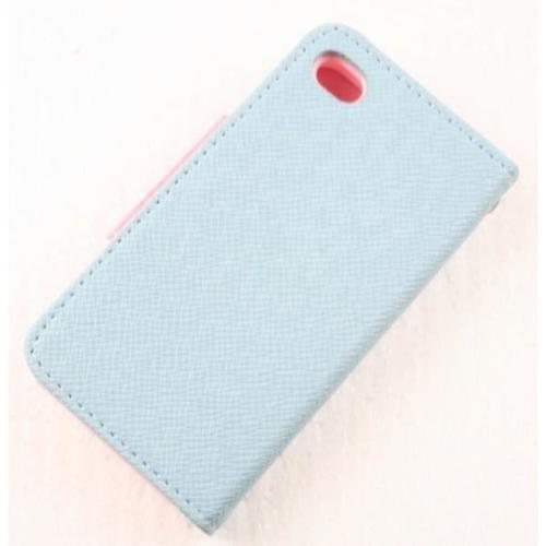 Etui Rabat Portefeuille Iphone 4/4s Bleu Ciel Et R