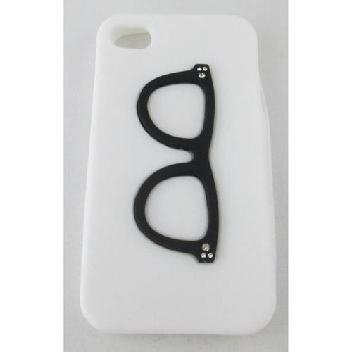 Coque Iphone 4/4s Blanche Lunette Noir