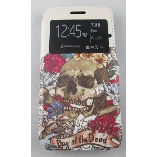 Étui Portefeuille Samsung Galaxy A3 2015 Tête De Mort Avec Fleur