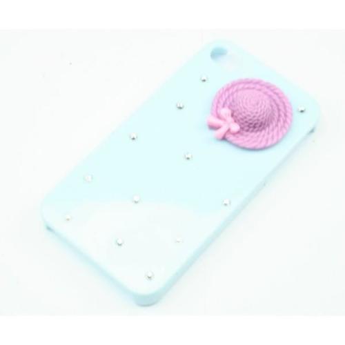 Coque Iphone 4/4s Bleu Ciel Strass Avec Chapeau Vi