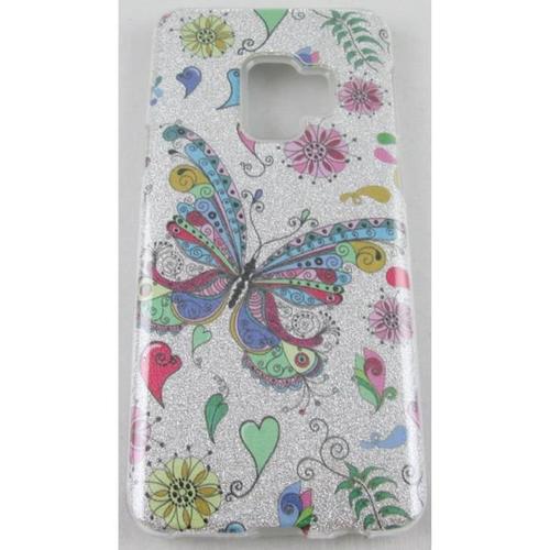 Coque Samsung Galaxy S9 Gris À Paillettes Avec Papillon Multicolore