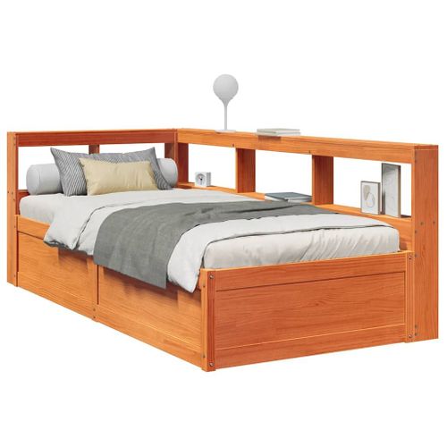 Vidaxl Lit Bibliothèque Sans Matelas Cire Marron 75x190 Cm Pin Massif