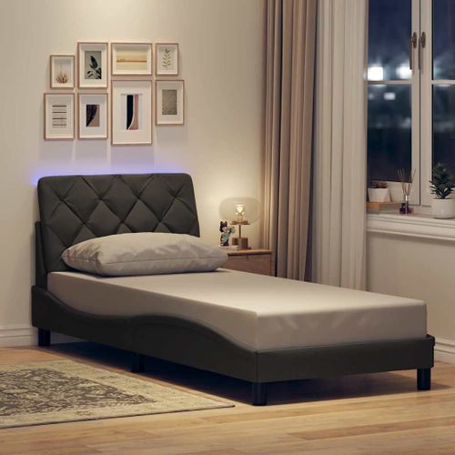 Vidaxl Cadre De Lit Avec Led Sans Matelas Gris Foncé 90x190 Cm Tissu