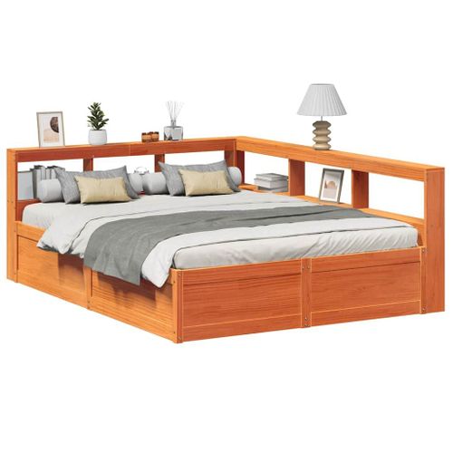 Vidaxl Lit Bibliothèque Sans Matelas Cire Marron 150x200 Cm Pin Massif