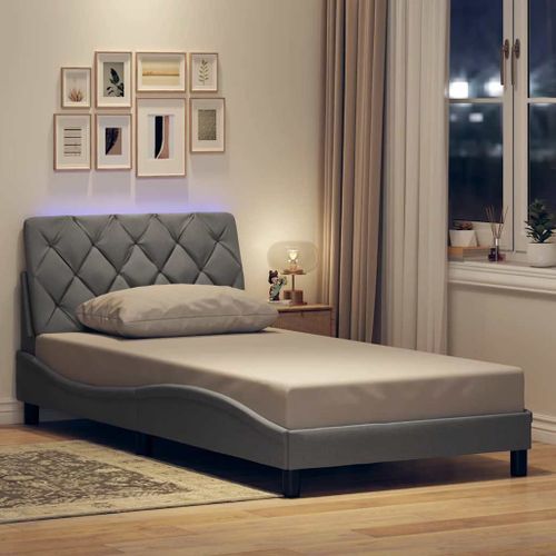 Vidaxl Cadre De Lit Avec Led Sans Matelas Gris Clair 100x200 Cm Tissu