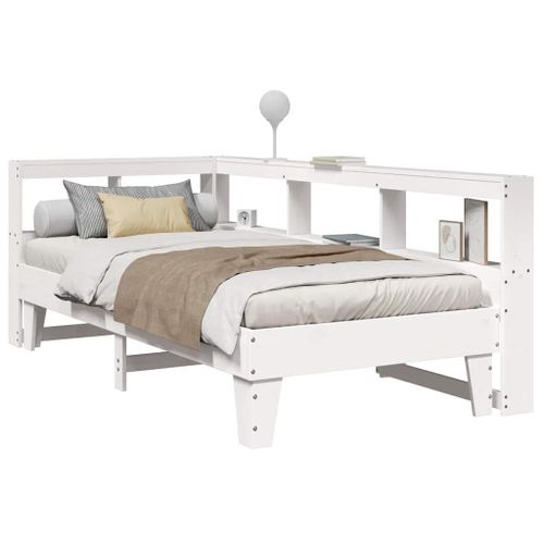 Vidaxl Lit Bibliothèque Sans Matelas Blanc 100x200 Cm Bois Pin Massif