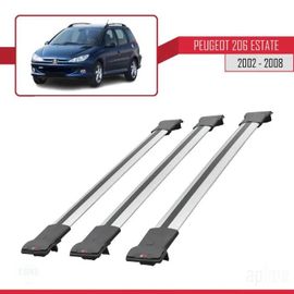 Barres De Toit - Fly - Peugeot 206 Estate - 3 Barres - Aluminium - Gris