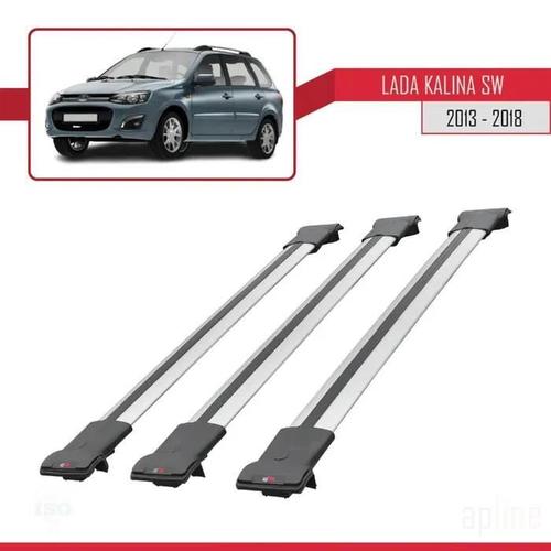 Barres De Toit - Fly - Modèle Railing - Compatible Lada Kalina Sw 2013-2018 - 3 Barres - Aluminium Gris