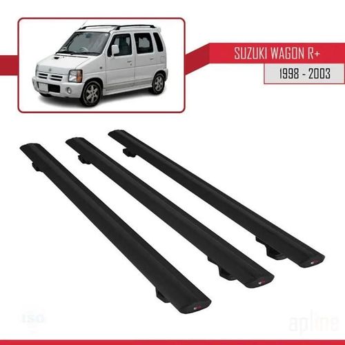Barres De Toit - Suzuki - Wagon R+ - Basic Modèle - 3 Pièces - Aluminium - Noir