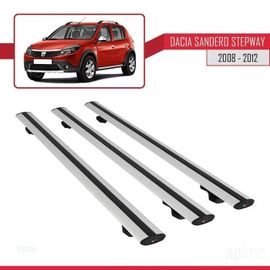 Barres De Toit - Dacia - Sandero Stepway - Modèle Basic - 3 Pièces - Aluminium - Gris