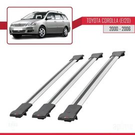 Barres De Toit - Fly - Modèle Railing - Compatible Toyota Corolla 2000-2006 - 3 Barres - Aluminium Gris