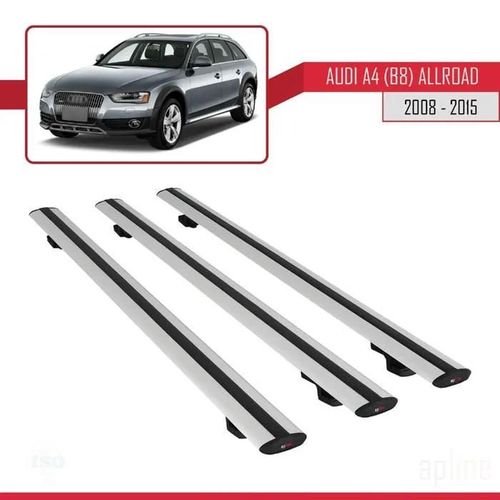 Barres De Toit - Audi - A4 Allroad (B8) - Modèle Basic - 3 Barres - Aluminium Gris
