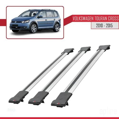 Barres De Toit - Fly - Modèle Railing - Compatible Volkswagen Touran 2010-2015 - 3 Barres - Aluminium Gris