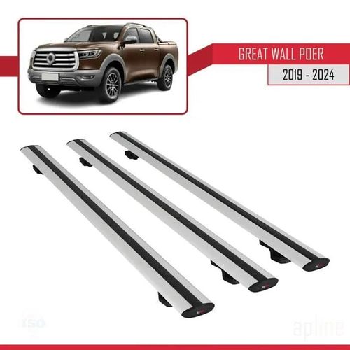 Barres De Toit - Great Wall - Poer 2019 - Modèle Basic - Aluminium - 3 Pièces - Gris