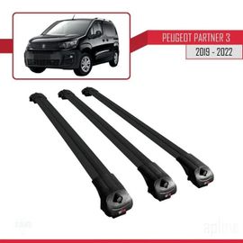 Compatible Avec Peugeot Partner 3 2019-2022 Ace-1 Barres De Toit Railing Porte-Bagages De Voiture Noir Aluminium 3 Barres
