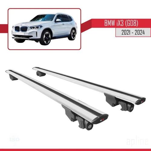 Barres De Toit - Bmw - Ix3 G08 - Modèle Hook - Aluminium Gris - Charge Utile 300 Kg