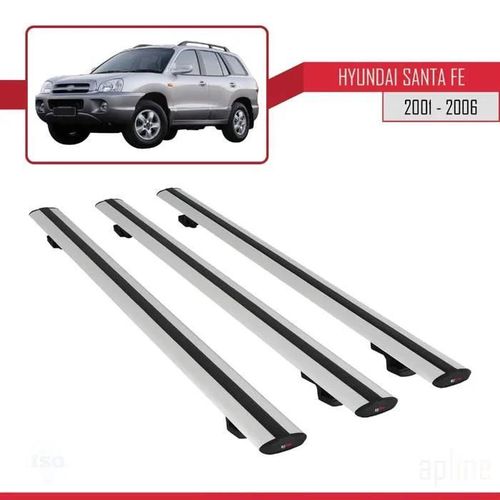 Barres De Toit - Hyundai - Santa Fe (Sm) 2001-2006 - Basic Modèle - Aluminium - 3 Pièces - Gris