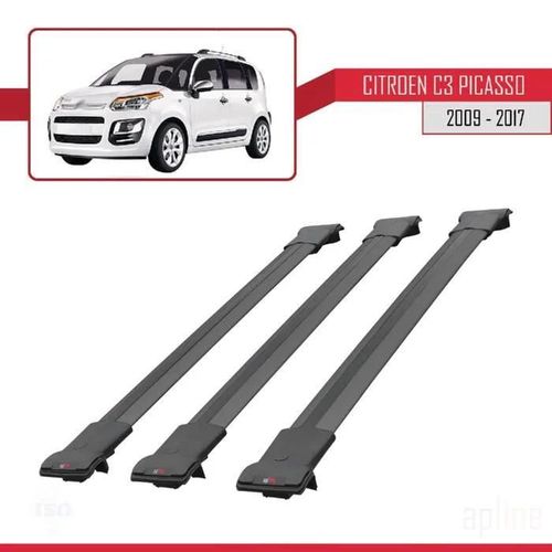 Barres De Toit - Fly - Citroen C3 Picasso 2009-2017 - 3 Barres - Aluminium - Noir
