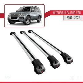 Barres De Toit Railing - Ace-1 - Mitsubishi Pajero V80 - Aluminium Gris - 3 Barres - Charge 300 Kg