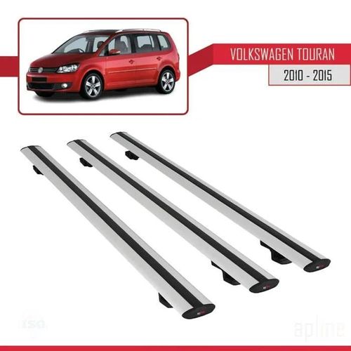 Barres De Toit - Volkswagen - Touran 2010-2015 - Modèle Basic - Aluminium - 3 Pièces - Gris