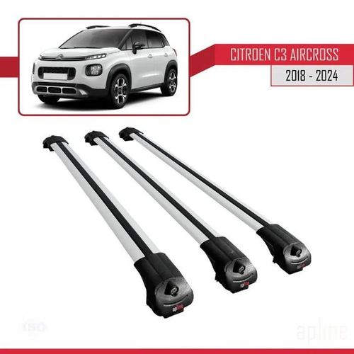 Compatible Avec Citroen C3 Aircross (A88) 2018-2024 Ace-1 Barres De Toit Railing Porte-Bagages De Voiture Gris Aluminium 3 Barres