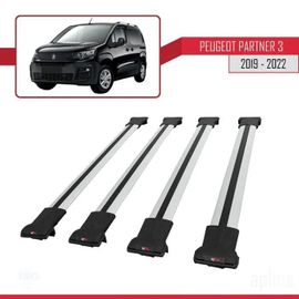 Barres De Toit - Fly - Peugeot Partner 2019-2023 - 4 Barres En Aluminium - Charge Utile 300 Kg - Gris