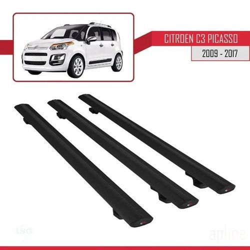 Barres De Toit - Citroën - C3 Picasso - Basic Modèle - Aluminium - 3 Pièces - Noir