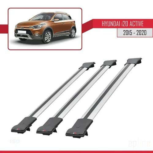 Barres De Toit - Fly - Hyundai I20 Active 2015-2023 - 3 Barres - Aluminium - Gris