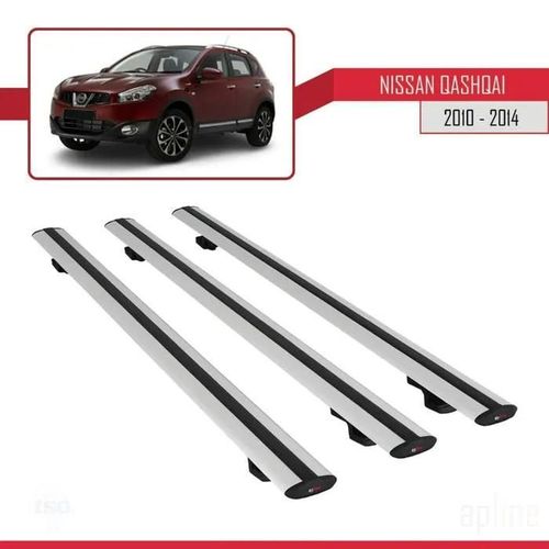 Barres De Toit - Nissan - Qashqai 2010-2014 - Basic Modèle - Aluminium - 3 Pièces - Gris