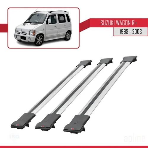 Barres De Toit - Fly - Modèle Railing - Compatible Suzuki Wagon R+ 1998-2003 - 3 Barres - Aluminium Gris