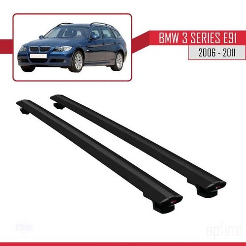 Pour Bmw 3 Series E91 Touring 2006-2011 Basic Model Universel Barres De Toit Railing Porte-Bagages De Voiture Noir Alu 2 Barres