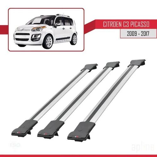 Barres De Toit - Fly - Citroen C3 Picasso 2009-2017 - 3 Barres - Aluminium - Gris