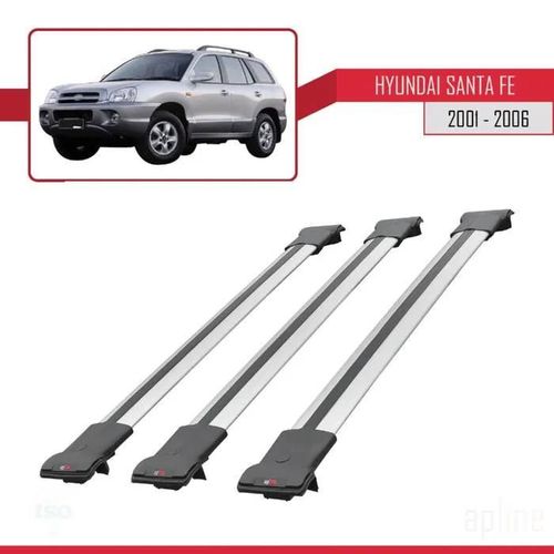 Barres De Toit - Fly - Modèle Railing - Compatible Hyundai Santa Fe 2001-2006 - 3 Barres - Aluminium Gris