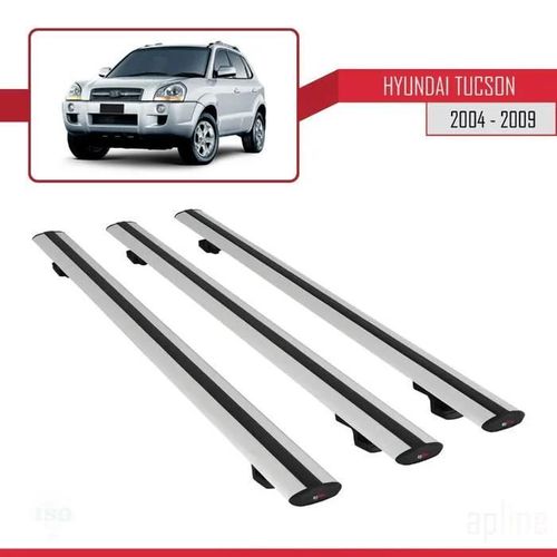 Barres De Toit - Hyundai - Tucson 2004-2009 - Basic Modèle - Aluminium - 3 Pièces - Gris