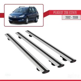 Barres De Toit - Peugeot - 206 Estate - Modèle Basic - 3 Pièces - Aluminium - Gris