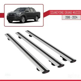 Barres De Toit - Ssangyong - Grand Musso 2018 - Basic Modèle - Aluminium - 3 Pièces - Gris