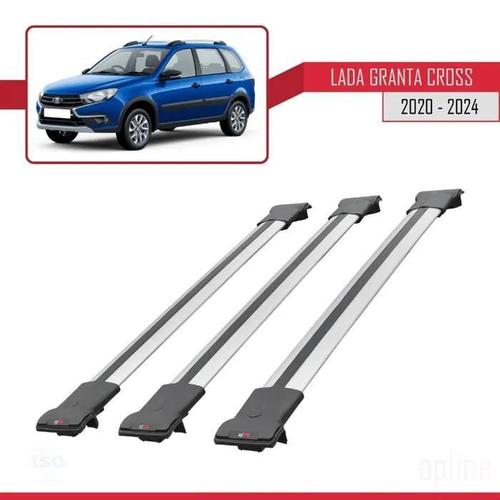 Barres De Toit - Fly - Modèle Railing - Compatible Lada Granta Cross 2020-2023 - 3 Barres - Aluminium Gris